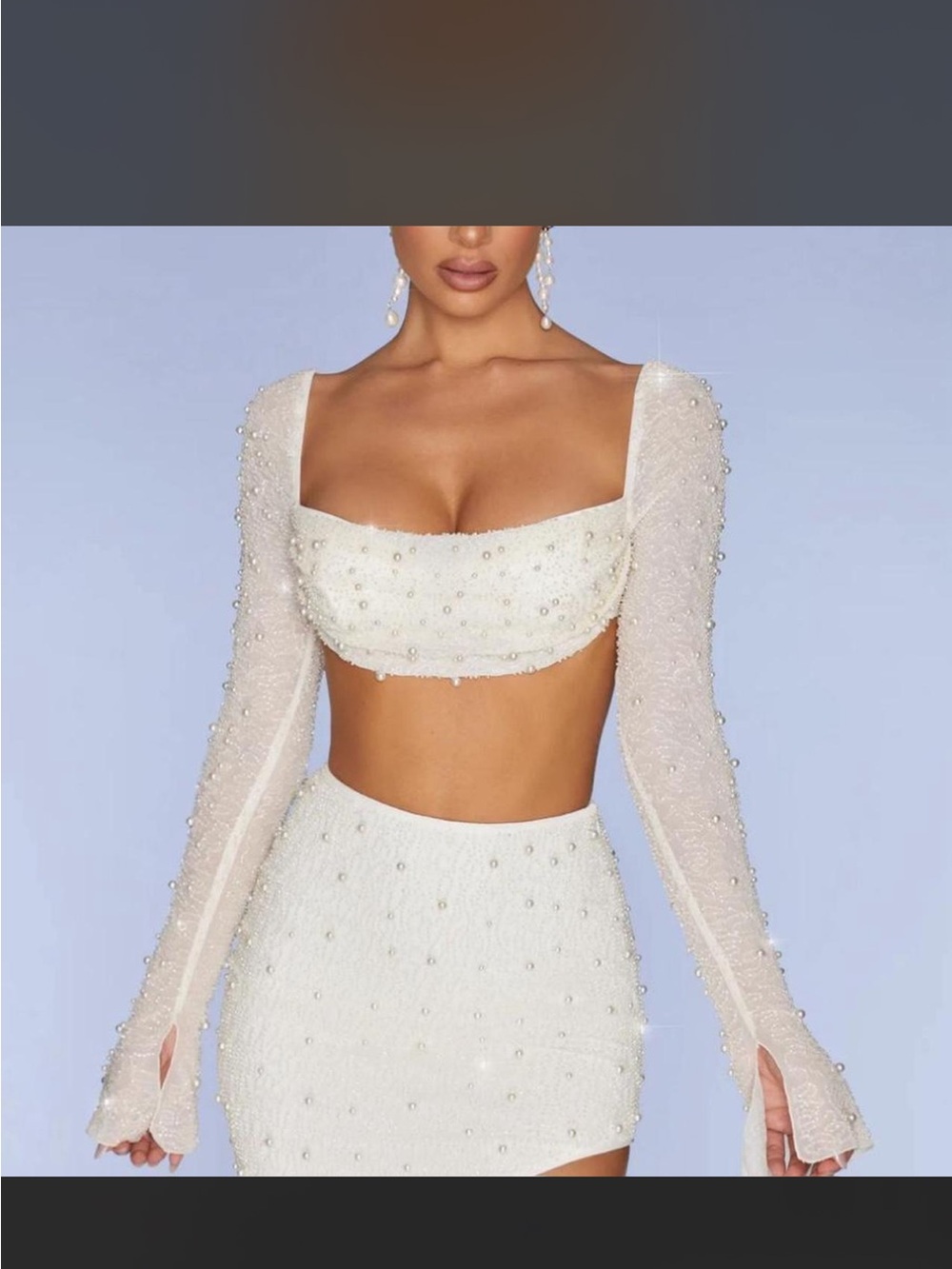 Beaded Two-Piece Crop Top and Mini Skirt Set - Ivory